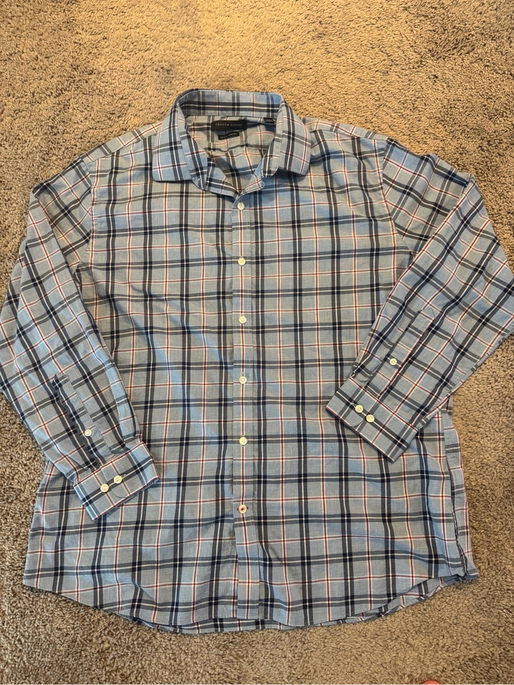 Tommy Hilfiger Light Blue Plaid Long-Sleeve Dress Shirt